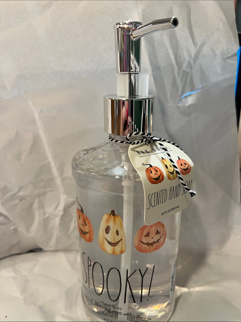 Rae Dunn Spooky! Pumpkin Scented Hand Soap - Clear plastic Bottle with pumpkins